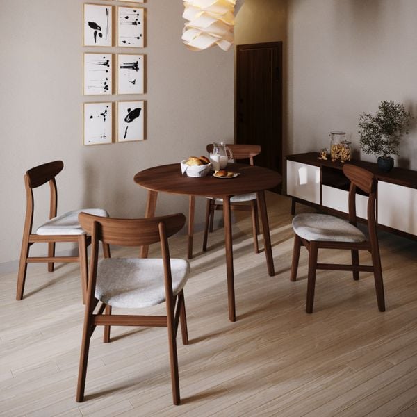  Bộ Bàn Ăn Oslo Tròn (Màu Nâu, 100) 